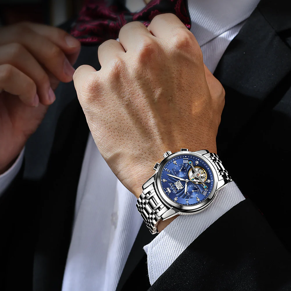 OLEVS 9910 Automatic Watches for Men Gold Luxury Dress Wrist Watch Self Winding Mechanical Skeleton Tourbillon Watch - Image 24
