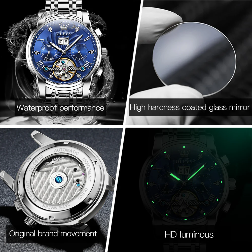 OLEVS 9910 Automatic Watches for Men Gold Luxury Dress Wrist Watch Self Winding Mechanical Skeleton Tourbillon Watch - Image 27