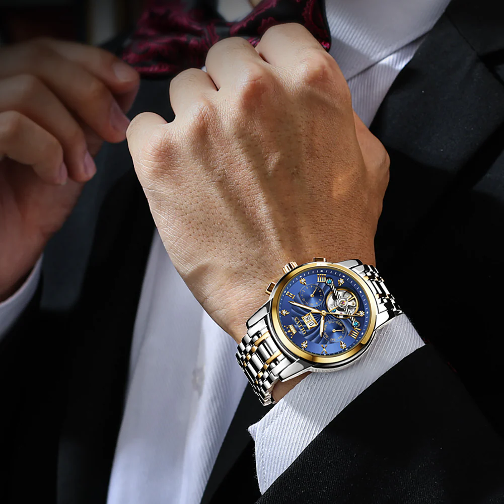 OLEVS 9910 Automatic Watches for Men Gold Luxury Dress Wrist Watch Self Winding Mechanical Skeleton Tourbillon Watch - Image 3