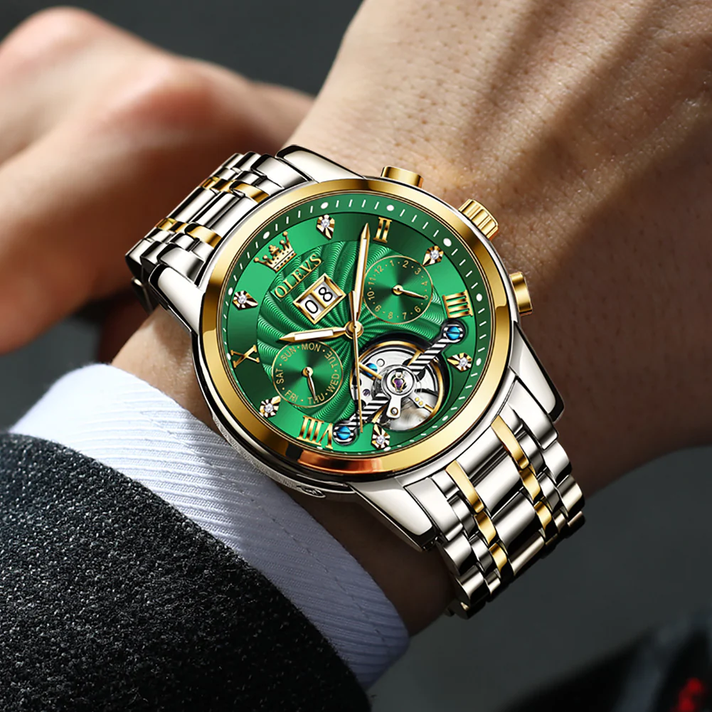 OLEVS 9910 Automatic Watches for Men Gold Luxury Dress Wrist Watch Self Winding Mechanical Skeleton Tourbillon Watch - Image 30