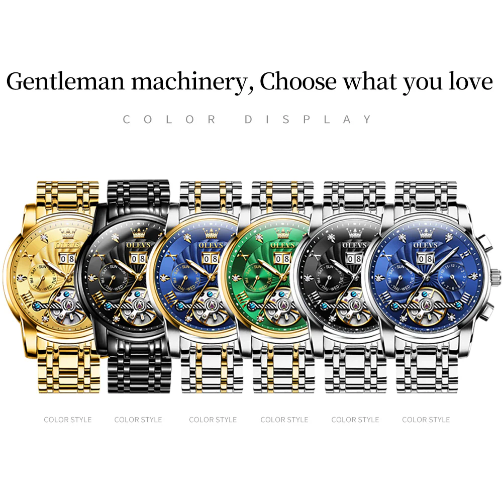 OLEVS 9910 Automatic Watches for Men Gold Luxury Dress Wrist Watch Self Winding Mechanical Skeleton Tourbillon Watch - Image 35