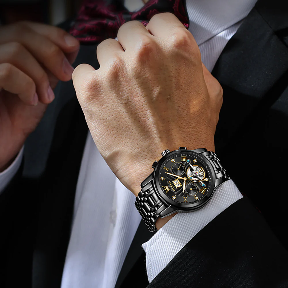 OLEVS 9910 Automatic Watches for Men Gold Luxury Dress Wrist Watch Self Winding Mechanical Skeleton Tourbillon Watch - Image 38