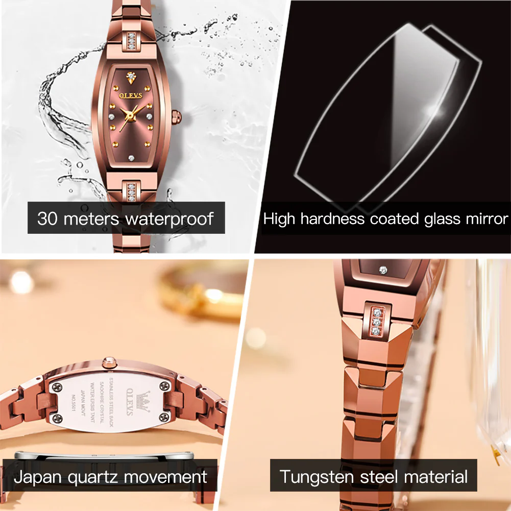 OLEVS 5501 Gold/Rose Gold Watches for Womens Dainty Elegant Dress Diamond Ladies Small Vintage Square Female Wrist Watches Gift - Image 5