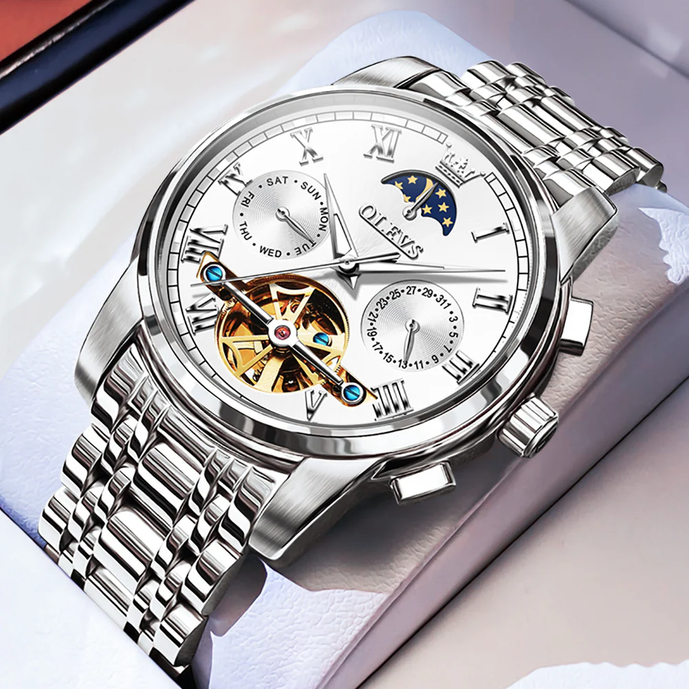OLEVS 6617 Mens Automatic Watches Skeleton Tourbillon Mechanical Self Winding Luxury Dress Wrist Watch Waterproof Luminous Watch Gifts - Image 11
