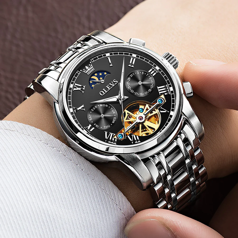 OLEVS 6617 Mens Automatic Watches Skeleton Tourbillon Mechanical Self Winding Luxury Dress Wrist Watch Waterproof Luminous Watch Gifts - Image 16