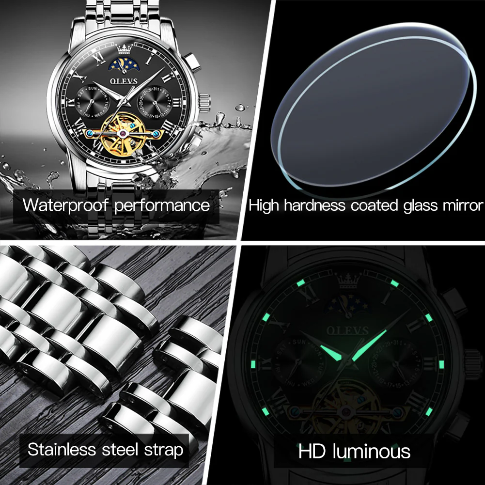 OLEVS 6617 Mens Automatic Watches Skeleton Tourbillon Mechanical Self Winding Luxury Dress Wrist Watch Waterproof Luminous Watch Gifts - Image 20