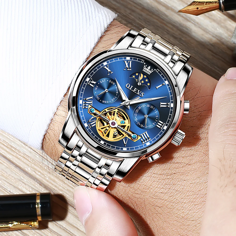 OLEVS 6617 Mens Automatic Watches Skeleton Tourbillon Mechanical Self Winding Luxury Dress Wrist Watch Waterproof Luminous Watch Gifts - Image 24