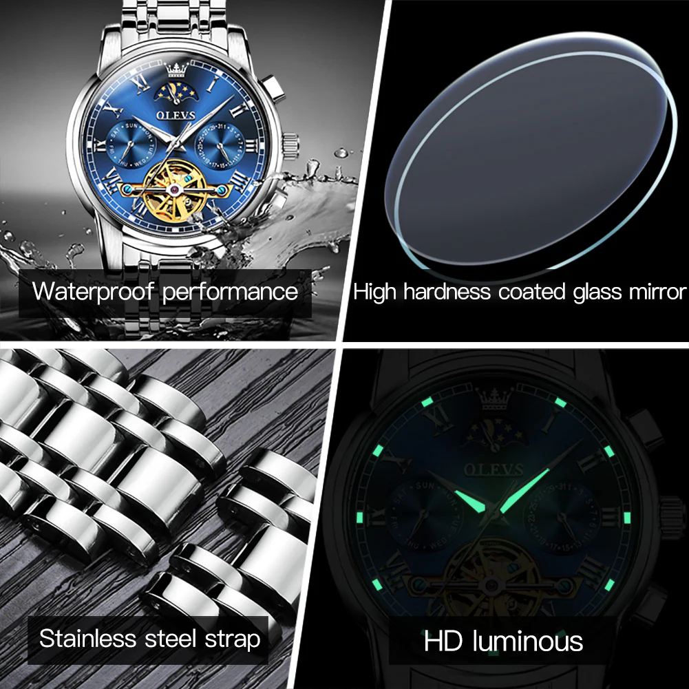 OLEVS 6617 Mens Automatic Watches Skeleton Tourbillon Mechanical Self Winding Luxury Dress Wrist Watch Waterproof Luminous Watch Gifts - Image 27