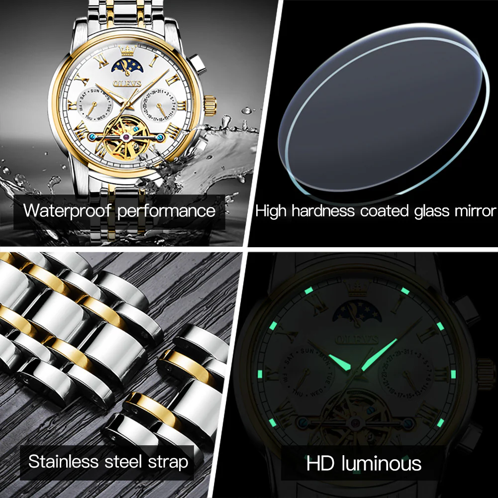 OLEVS 6617 Mens Automatic Watches Skeleton Tourbillon Mechanical Self Winding Luxury Dress Wrist Watch Waterproof Luminous Watch Gifts - Image 34