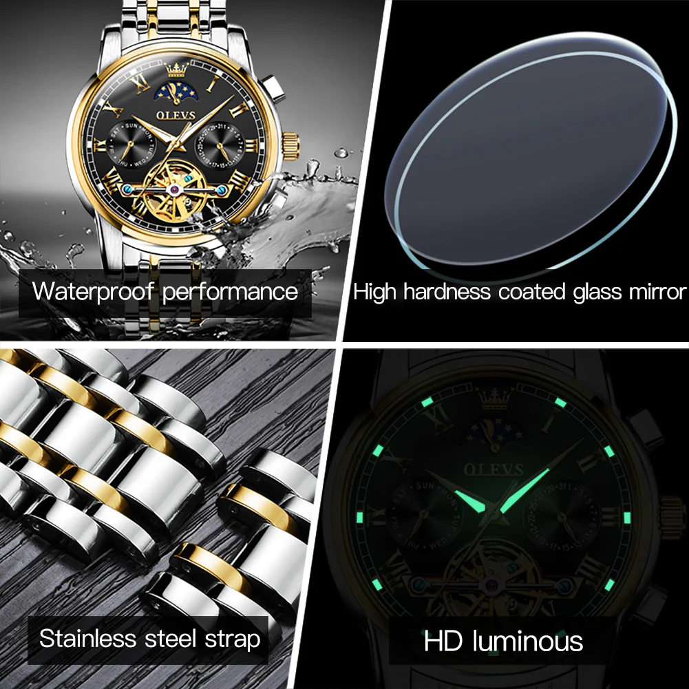 OLEVS 6617 Mens Automatic Watches Skeleton Tourbillon Mechanical Self Winding Luxury Dress Wrist Watch Waterproof Luminous Watch Gifts - Image 41