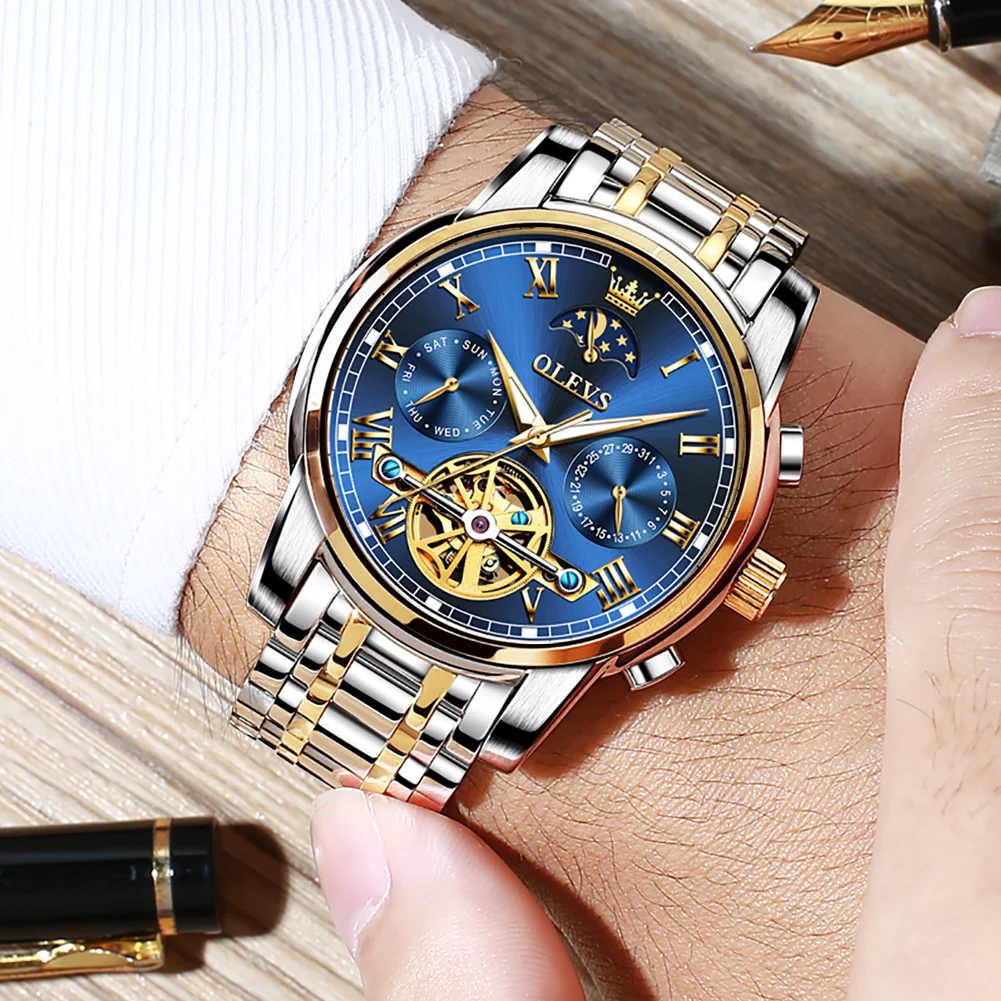 OLEVS 6617 Mens Automatic Watches Skeleton Tourbillon Mechanical Self Winding Luxury Dress Wrist Watch Waterproof Luminous Watch Gifts - Image 45