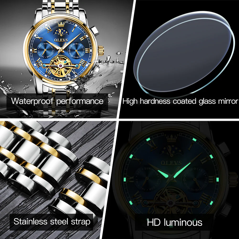 OLEVS 6617 Mens Automatic Watches Skeleton Tourbillon Mechanical Self Winding Luxury Dress Wrist Watch Waterproof Luminous Watch Gifts - Image 48
