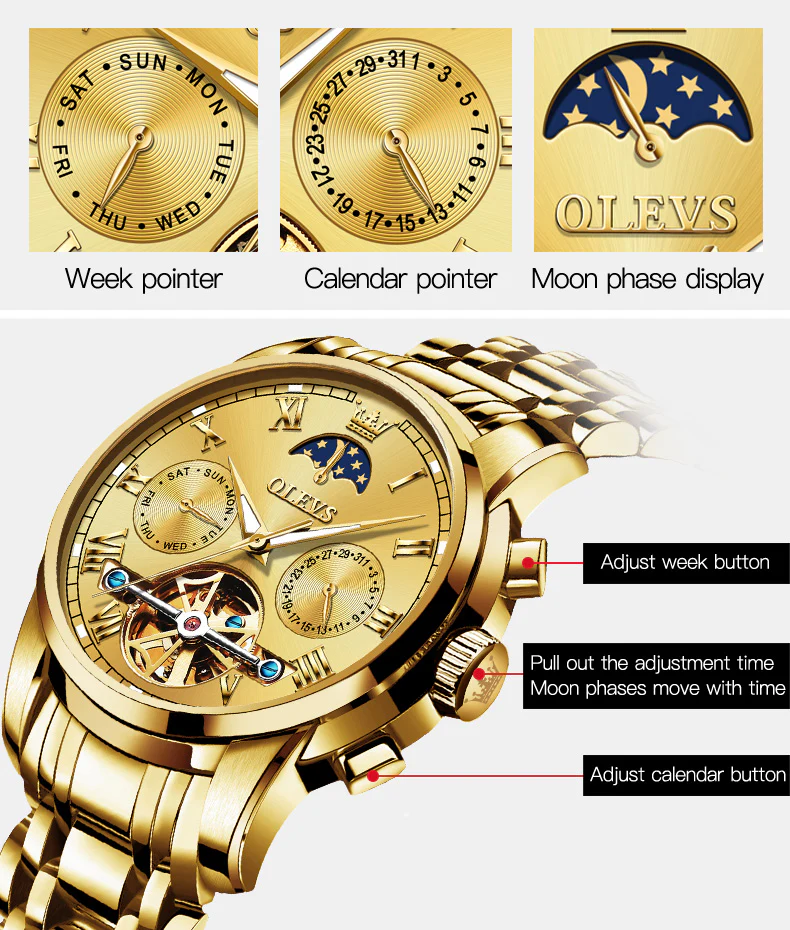 OLEVS 6617 Mens Automatic Watches Skeleton Tourbillon Mechanical Self Winding Luxury Dress Wrist Watch Waterproof Luminous Watch Gifts - Image 5
