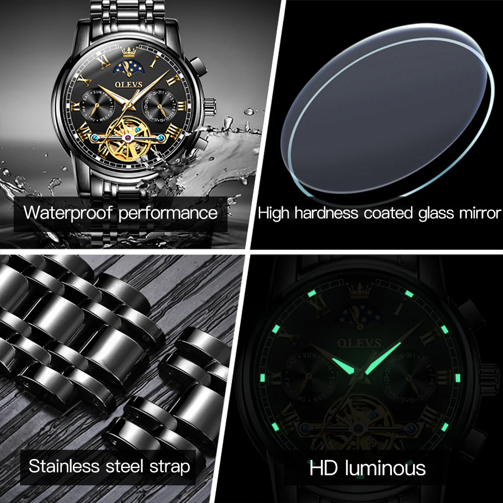 OLEVS 6617 Mens Automatic Watches Skeleton Tourbillon Mechanical Self Winding Luxury Dress Wrist Watch Waterproof Luminous Watch Gifts - Image 62