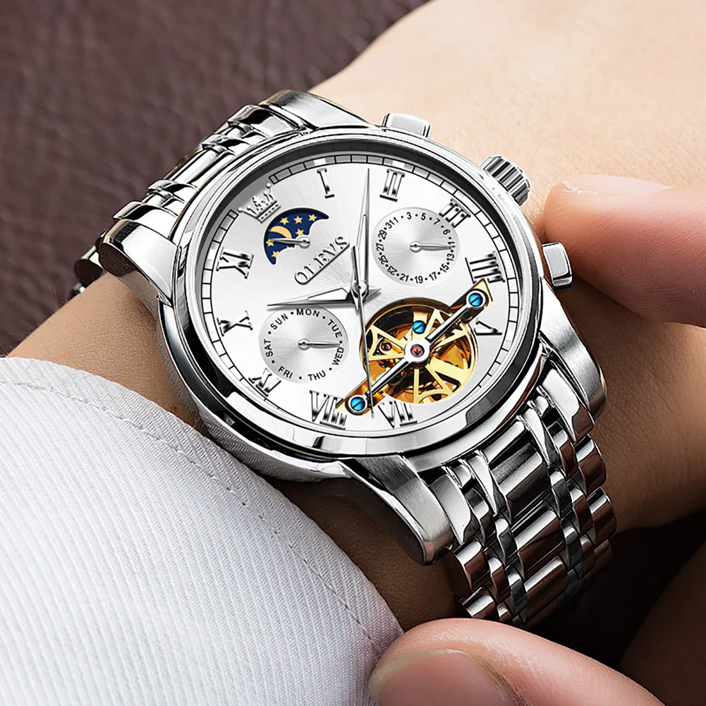 OLEVS 6617 Mens Automatic Watches Skeleton Tourbillon Mechanical Self Winding Luxury Dress Wrist Watch Waterproof Luminous Watch Gifts - Image 9