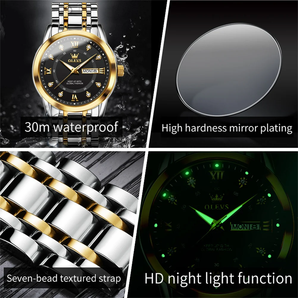 OLEVS 5513 Mens Watch Diamond Stainless Steel Waterproof Watches for Men - Image 11