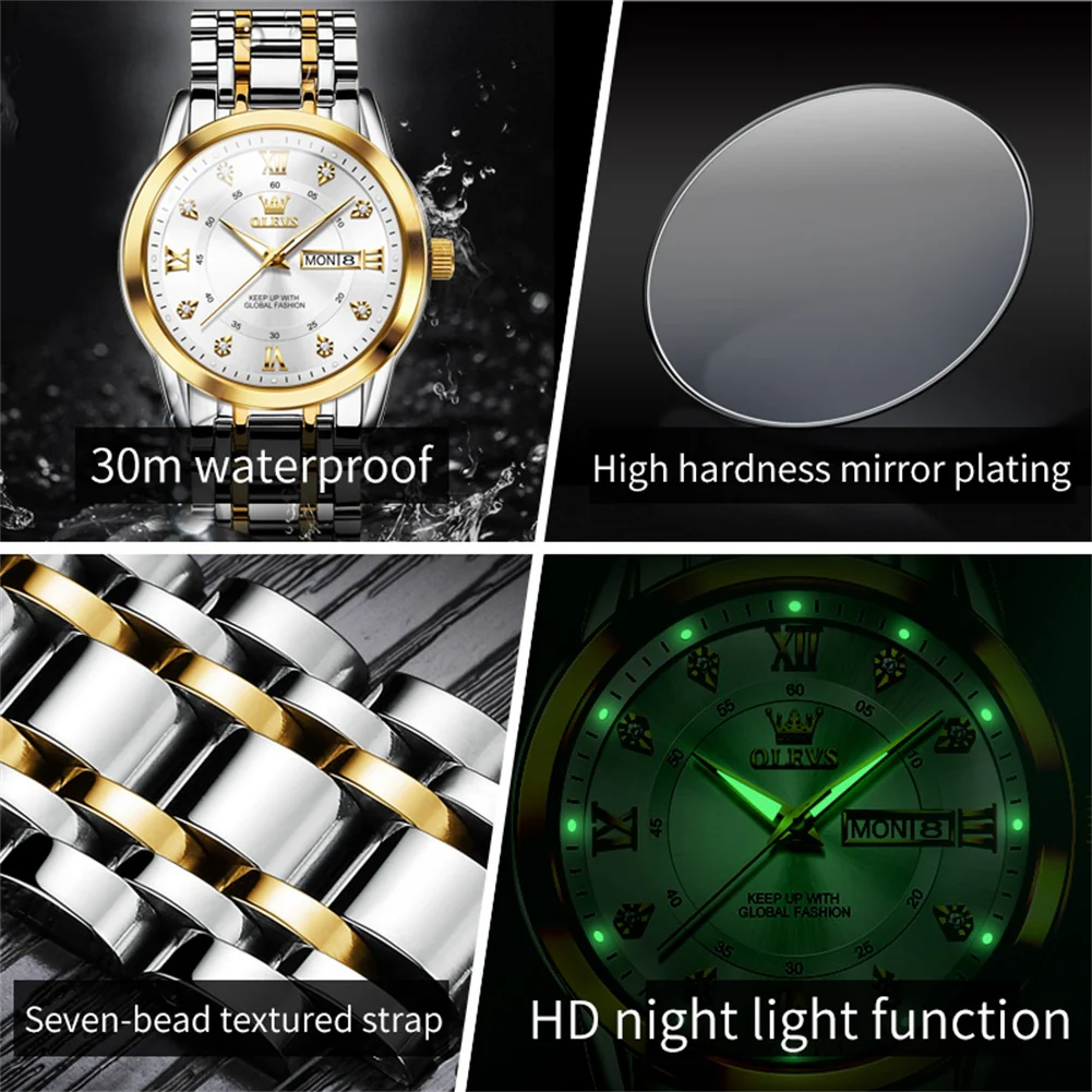 OLEVS 5513 Mens Watch Diamond Stainless Steel Waterproof Watches for Men - Image 17