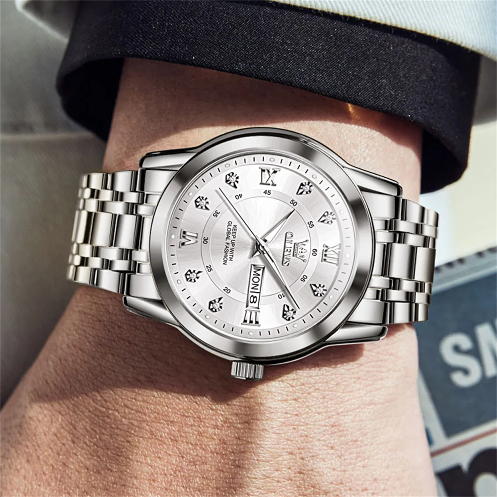 OLEVS 5513 Mens Watch Diamond Stainless Steel Waterproof Watches for Men - Image 20