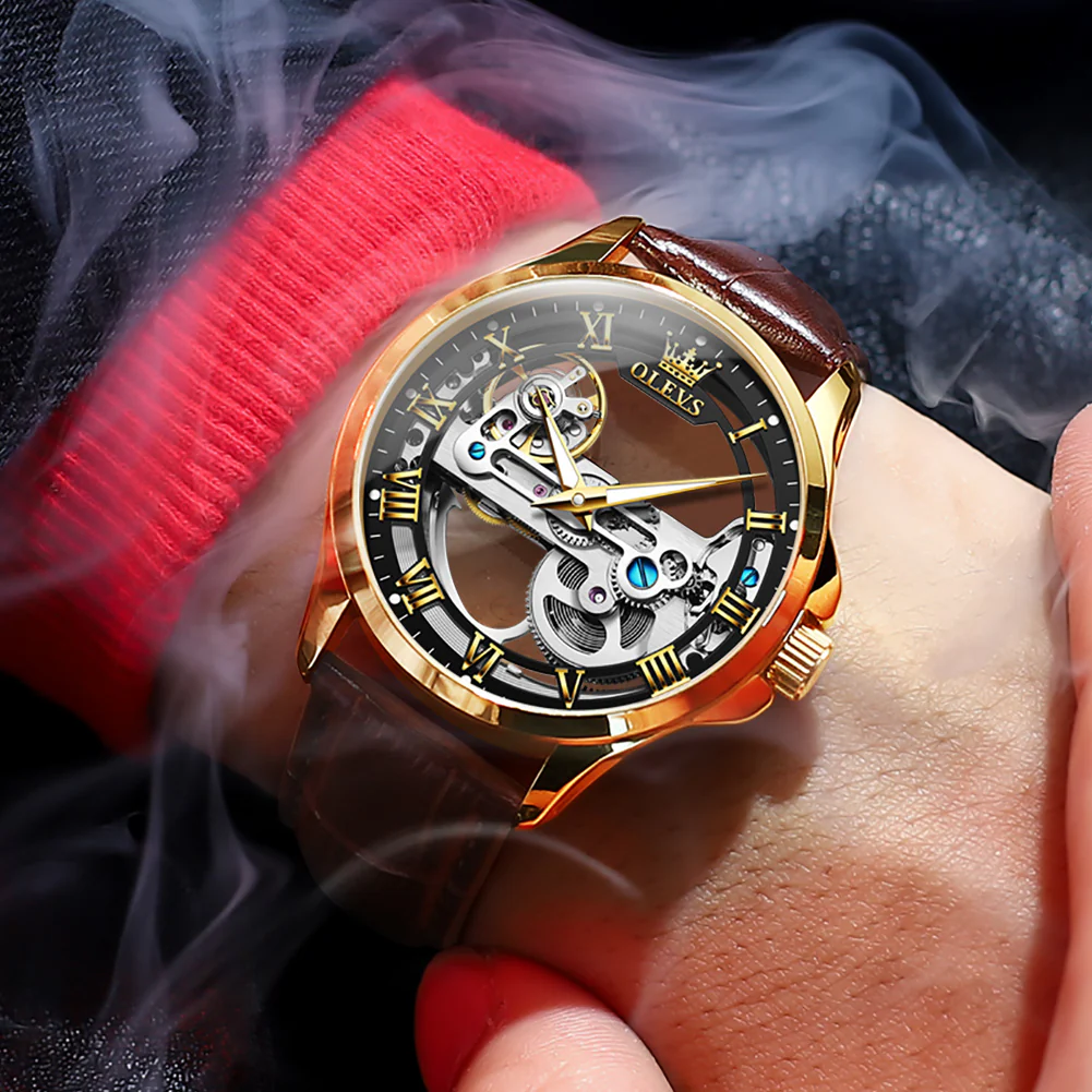 OLEVS 6661 Skeleton Watches for Men Automatic Self Winding Mechanical Luxury Dress Waterproof Luminous Men Wrist Watch - Image 10