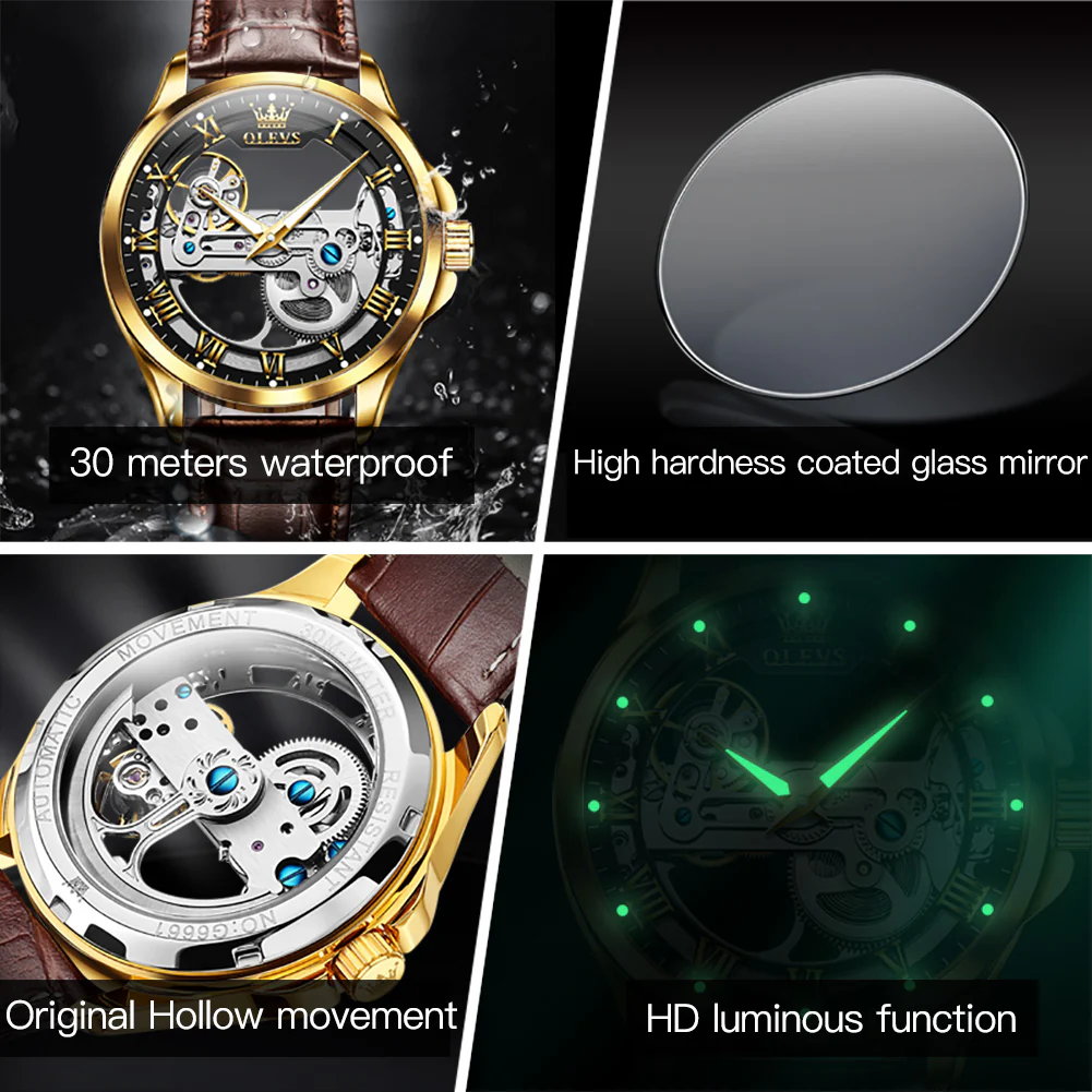 OLEVS 6661 Skeleton Watches for Men Automatic Self Winding Mechanical Luxury Dress Waterproof Luminous Men Wrist Watch - Image 12