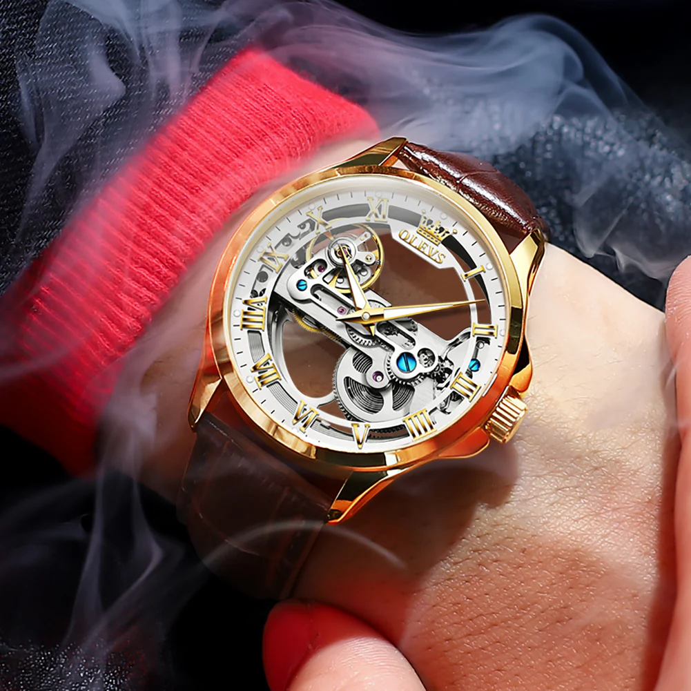 OLEVS 6661 Skeleton Watches for Men Automatic Self Winding Mechanical Luxury Dress Waterproof Luminous Men Wrist Watch - Image 17