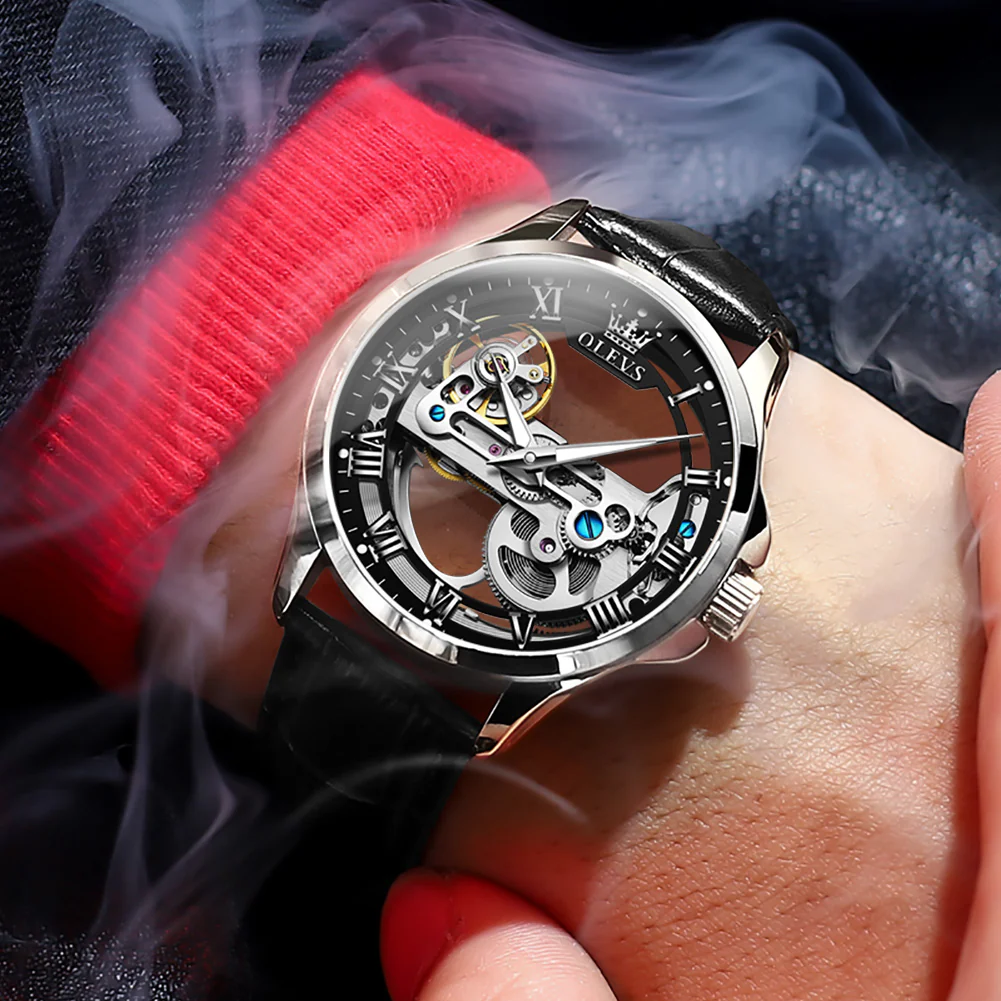 OLEVS 6661 Skeleton Watches for Men Automatic Self Winding Mechanical Luxury Dress Waterproof Luminous Men Wrist Watch - Image 24