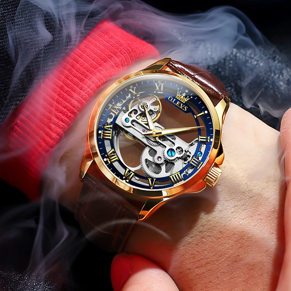 OLEVS 6661 Skeleton Watches for Men Automatic Self Winding Mechanical Luxury Dress Waterproof Luminous Men Wrist Watch - Image 3
