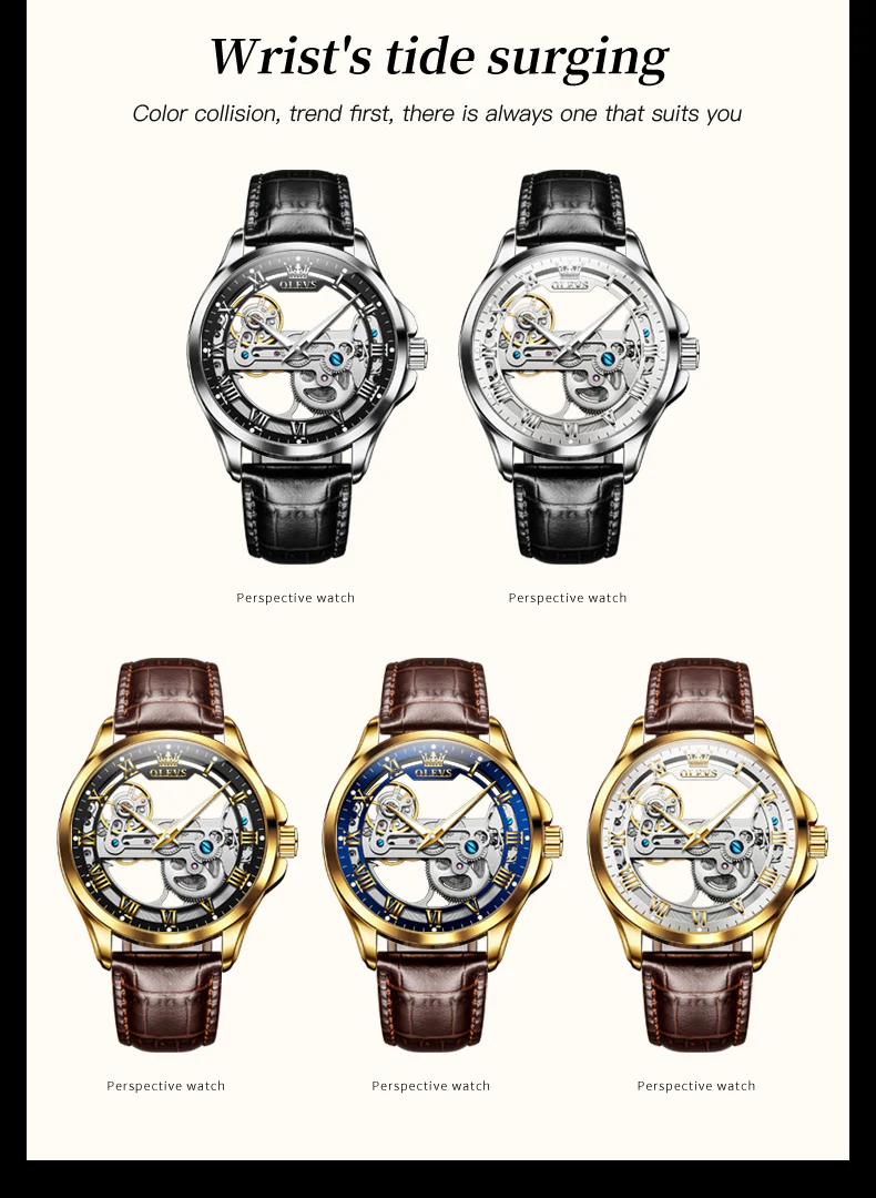 OLEVS 6661 Skeleton Watches for Men Automatic Self Winding Mechanical Luxury Dress Waterproof Luminous Men Wrist Watch - Image 35