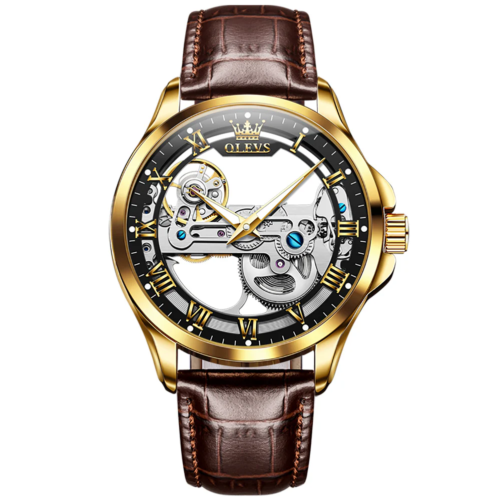 OLEVS 6661 Skeleton Watches for Men Automatic Self Winding Mechanical Luxury Dress Waterproof Luminous Men Wrist Watch - Image 8