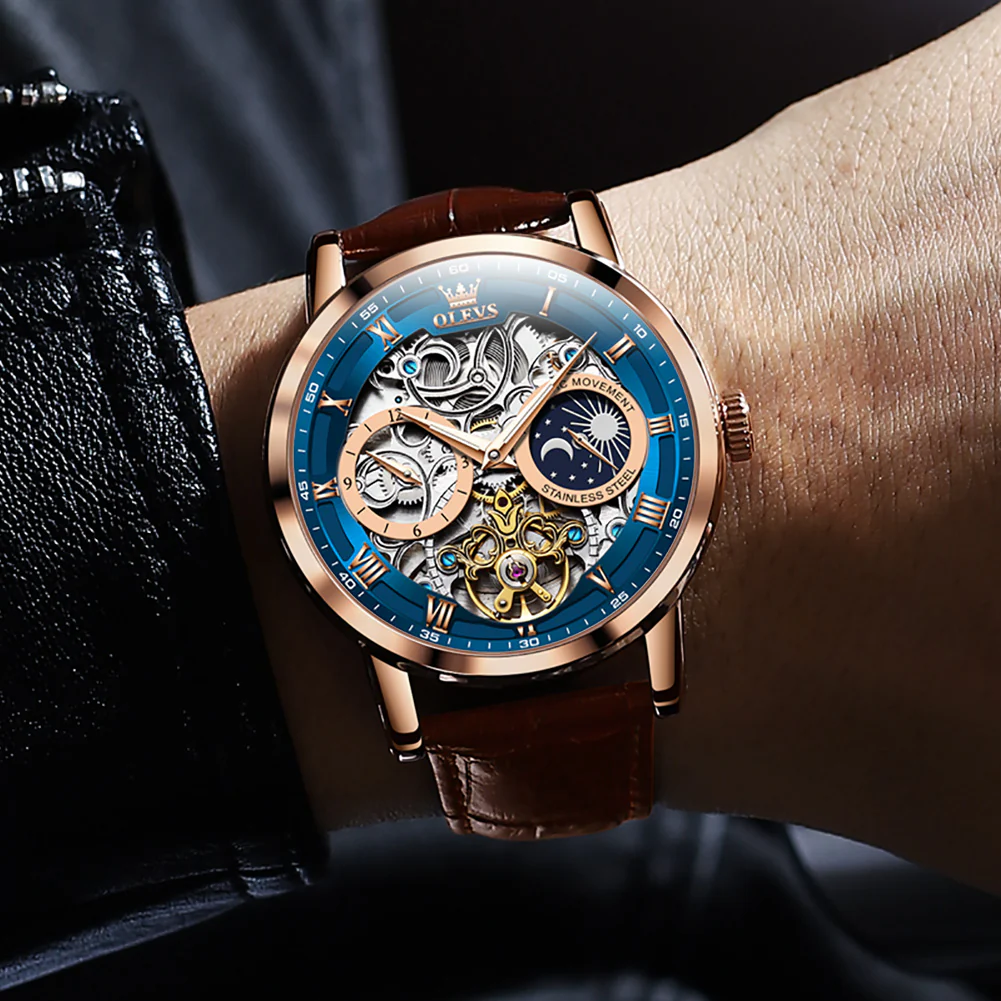 OLEVS 6670 Skeleton Watches for Mens Automatic Mechanical Self Winding Tourbillon Luxury Dress Wrist Watches Waterproof Luminous - Image 10