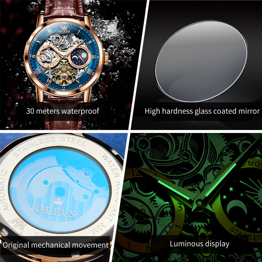 OLEVS 6670 Skeleton Watches for Mens Automatic Mechanical Self Winding Tourbillon Luxury Dress Wrist Watches Waterproof Luminous - Image 13