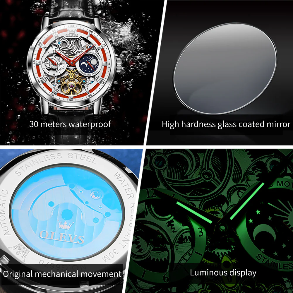 OLEVS 6670 Skeleton Watches for Mens Automatic Mechanical Self Winding Tourbillon Luxury Dress Wrist Watches Waterproof Luminous - Image 29
