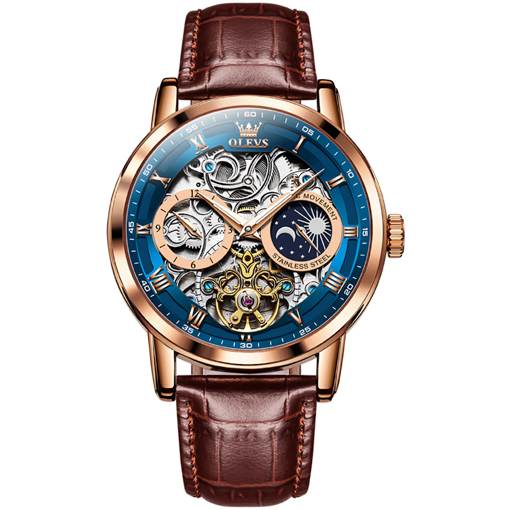 OLEVS 6670 Skeleton Watches for Mens Automatic Mechanical Self Winding Tourbillon Luxury Dress Wrist Watches Waterproof Luminous - Image 9