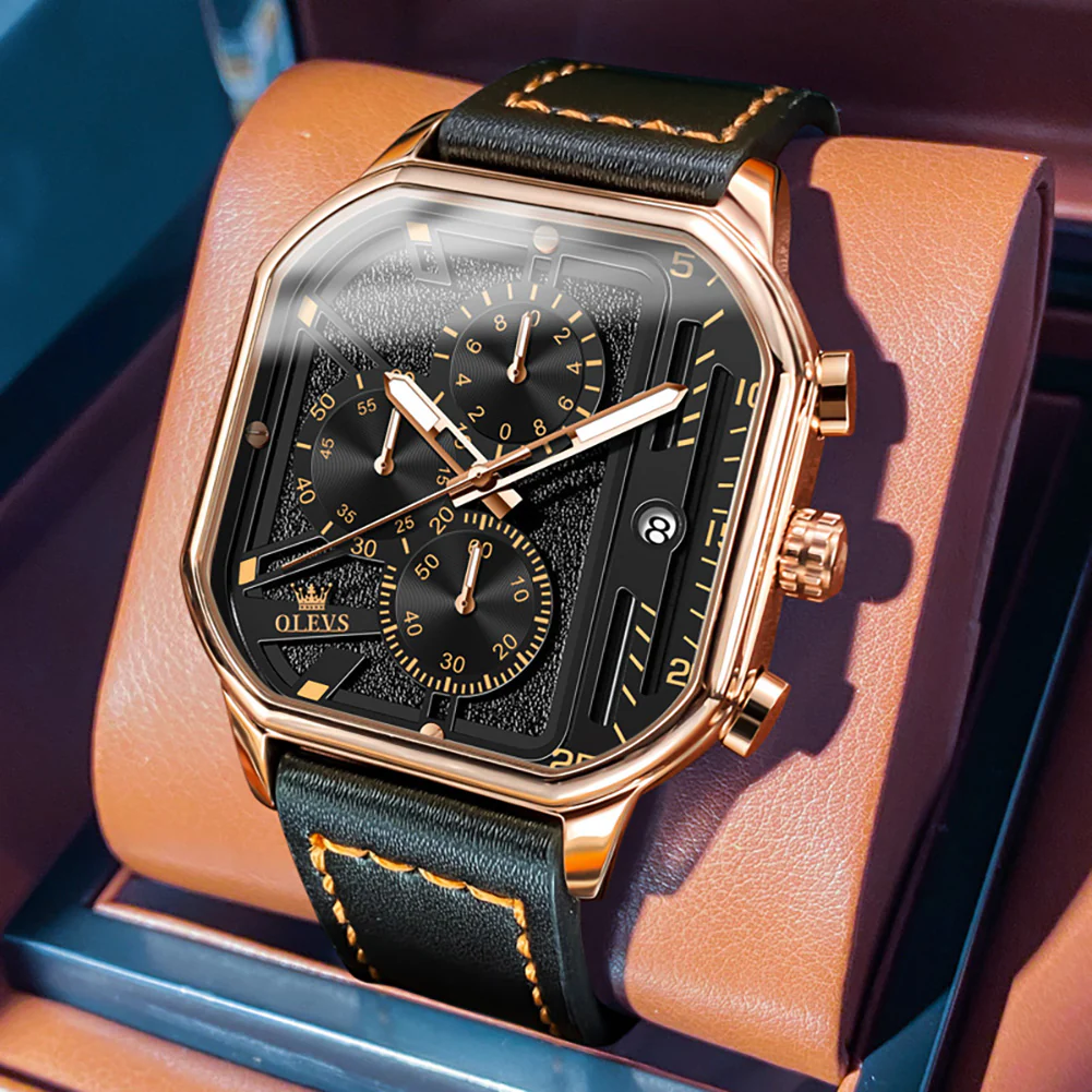 OLEVS 9950 Square Watches for Men Chronograph Dress Watch Sports Fashion Waterproof Luminous Casual Wrist Watches - Image 11