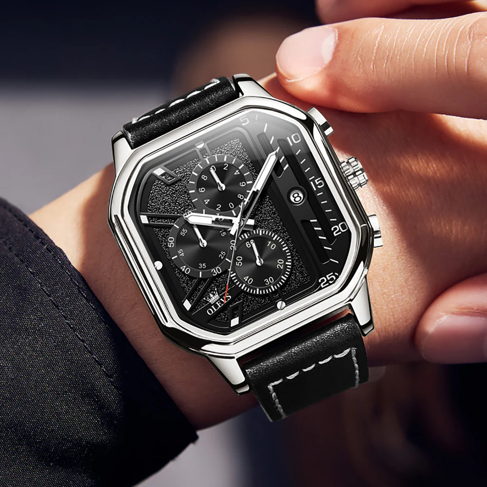 OLEVS 9950 Square Watches for Men Chronograph Dress Watch Sports Fashion Waterproof Luminous Casual Wrist Watches - Image 16