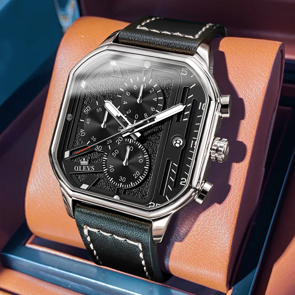 OLEVS 9950 Square Watches for Men Chronograph Dress Watch Sports Fashion Waterproof Luminous Casual Wrist Watches - Image 18