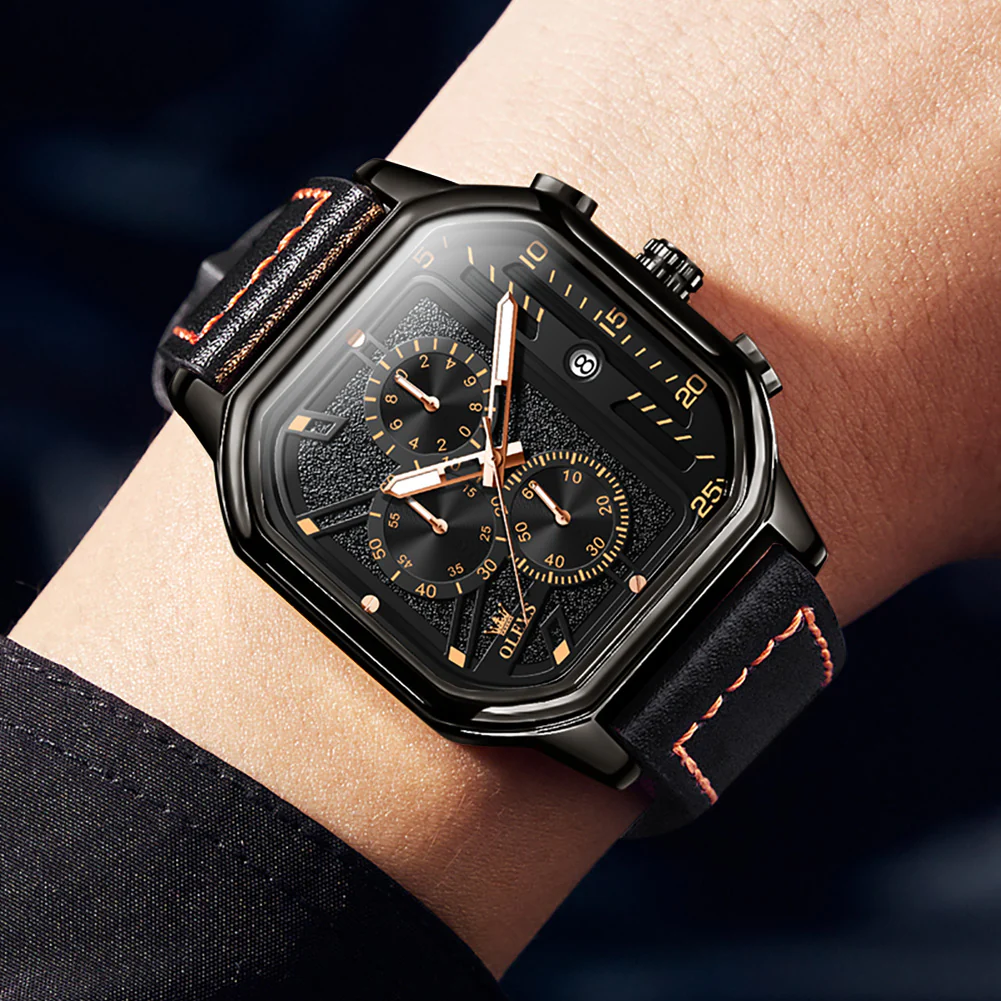 OLEVS 9950 Square Watches for Men Chronograph Dress Watch Sports Fashion Waterproof Luminous Casual Wrist Watches - Image 3