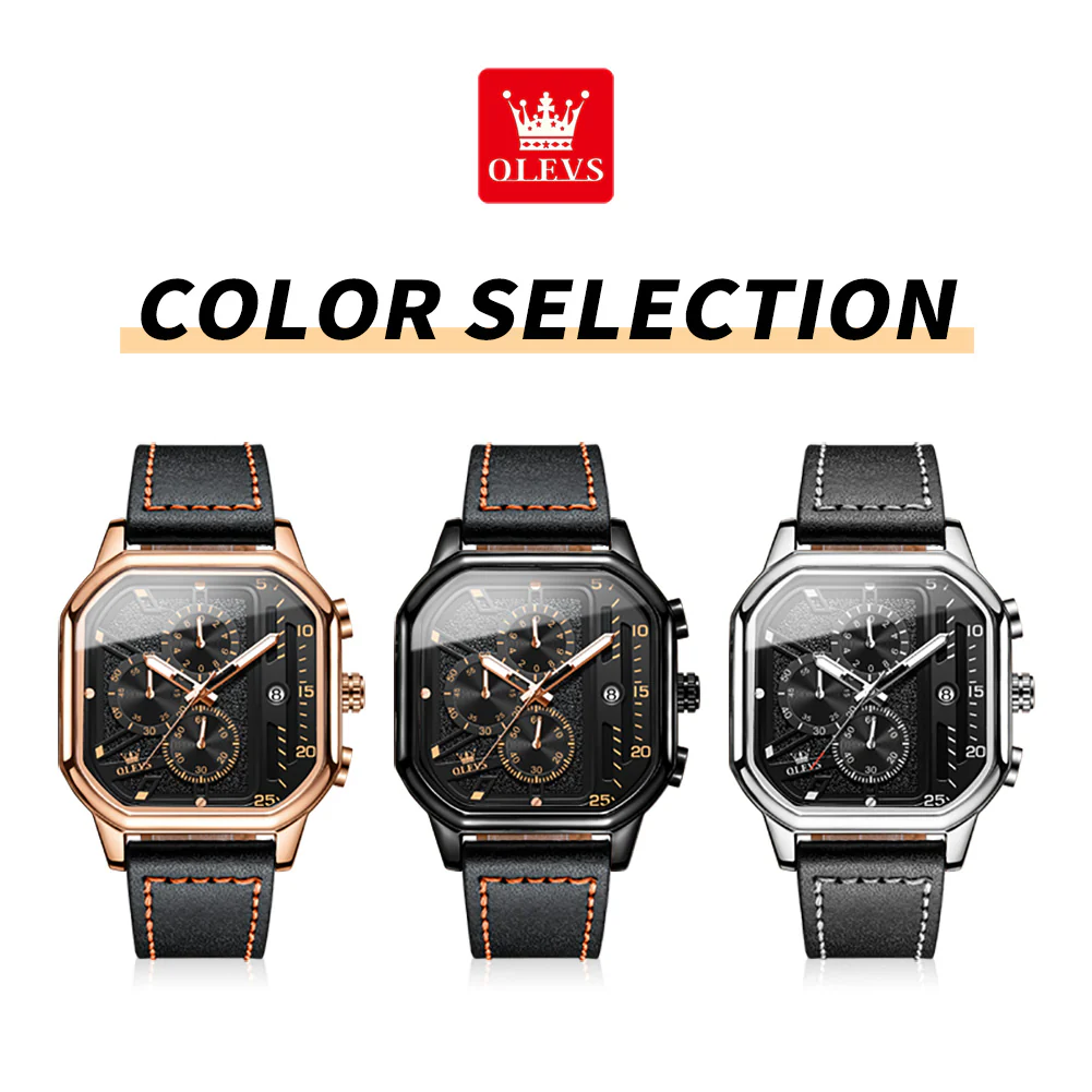 OLEVS 9950 Square Watches for Men Chronograph Dress Watch Sports Fashion Waterproof Luminous Casual Wrist Watches - Image 7