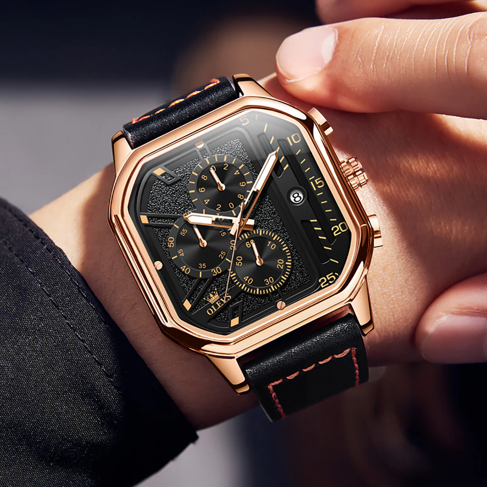 OLEVS 9950 Square Watches for Men Chronograph Dress Watch Sports Fashion Waterproof Luminous Casual Wrist Watches - Image 9