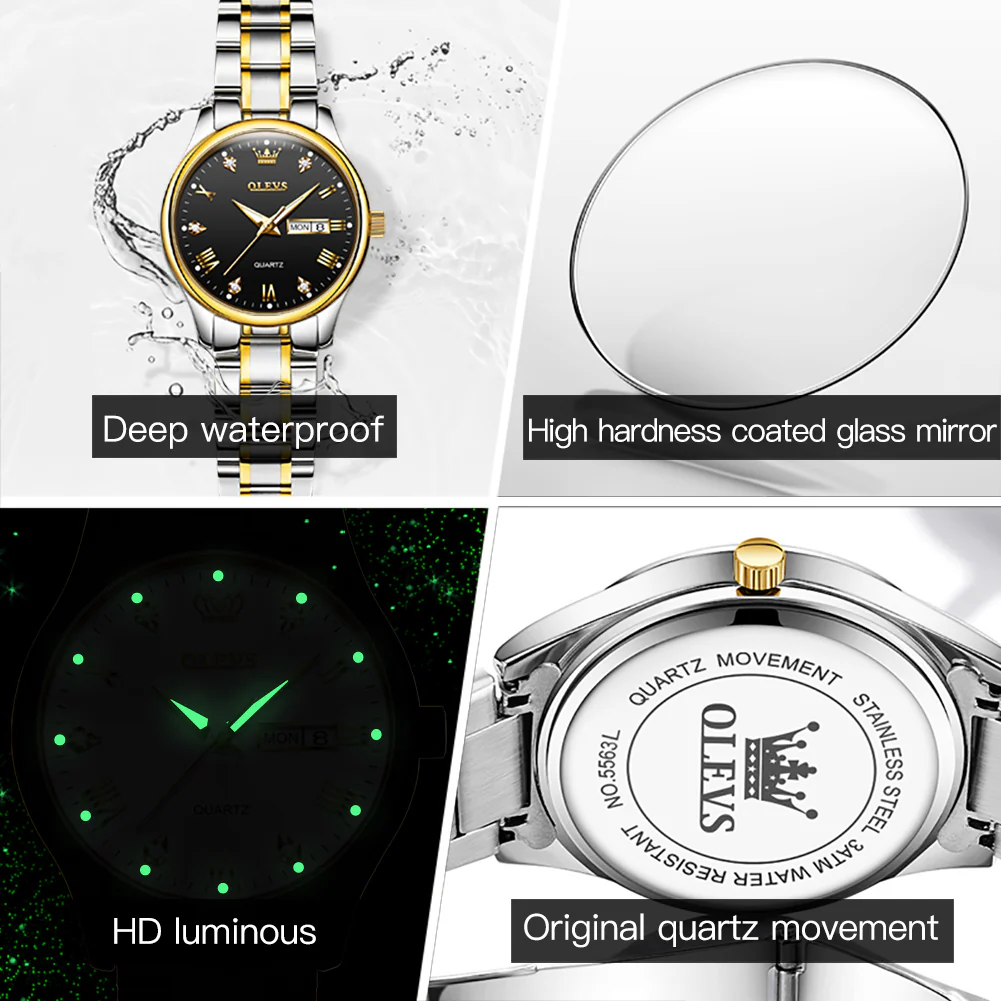 OLEVS 5563 Watch for Women Diamond Fashion Elegant Dress Ladies Watch Two Tone Wrist Watches Waterproof Luminous - Image 17