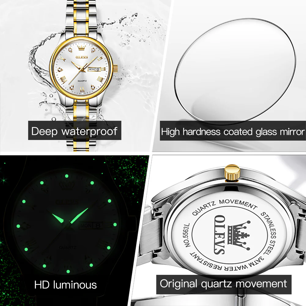 OLEVS 5563 Watch for Women Diamond Fashion Elegant Dress Ladies Watch Two Tone Wrist Watches Waterproof Luminous - Image 23