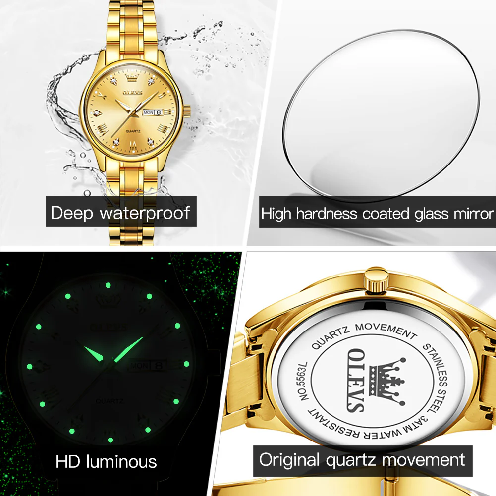 OLEVS 5563 Watch for Women Diamond Fashion Elegant Dress Ladies Watch Two Tone Wrist Watches Waterproof Luminous - Image 5