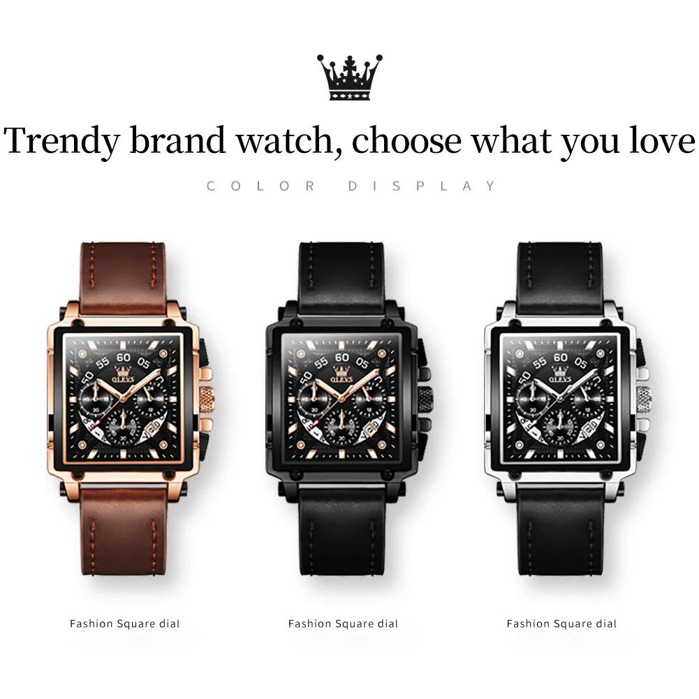 OLEVS 9919 Watches for Men Chronograph Fashion Dress Watch Waterproof Luminous Casual Square Wrist Watches - Image 15