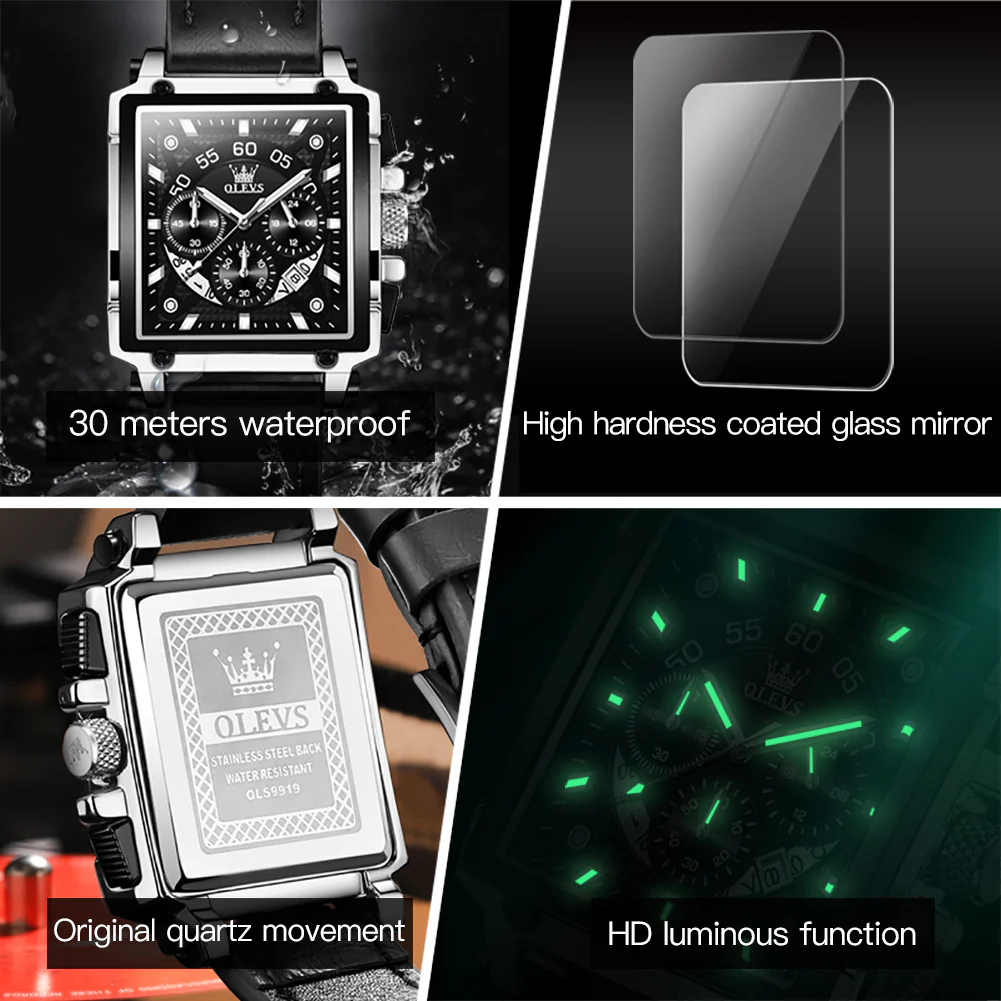 OLEVS 9919 Watches for Men Chronograph Fashion Dress Watch Waterproof Luminous Casual Square Wrist Watches - Image 22