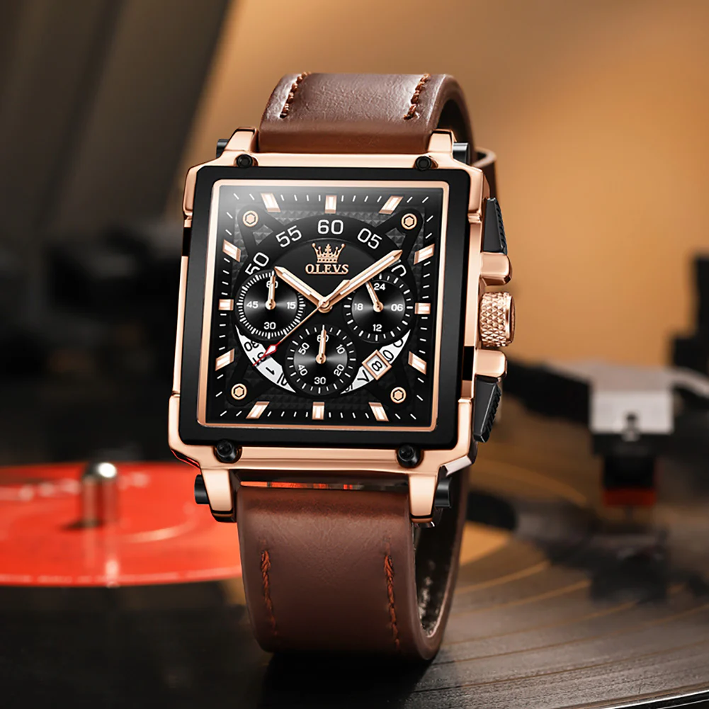 OLEVS 9919 Watches for Men Chronograph Fashion Dress Watch Waterproof Luminous Casual Square Wrist Watches - Image 4