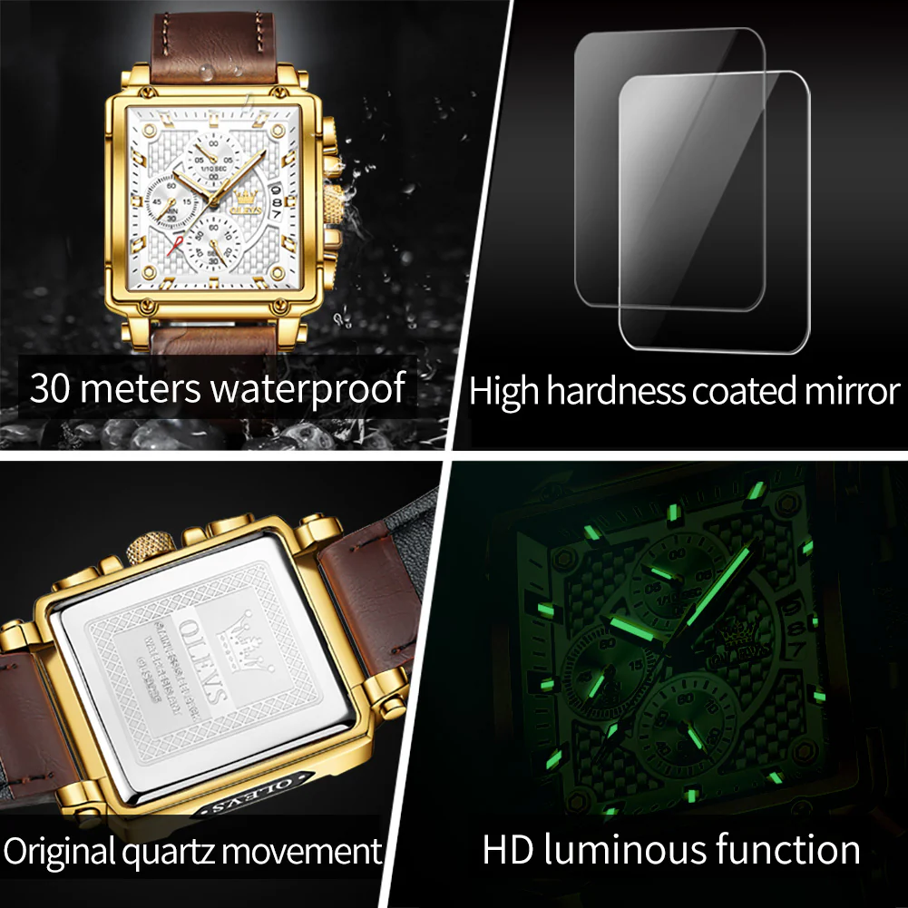 OLEVS 9925 Watches for Men Chronograph Fashion Dress Watch Waterproof Luminous Casual Square Wrist Watches - Image 20