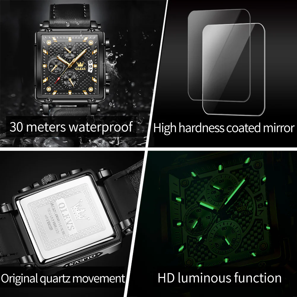 OLEVS 9925 Watches for Men Chronograph Fashion Dress Watch Waterproof Luminous Casual Square Wrist Watches - Image 27