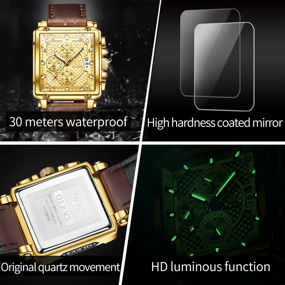 OLEVS 9925 Watches for Men Chronograph Fashion Dress Watch Waterproof Luminous Casual Square Wrist Watches - Image 6