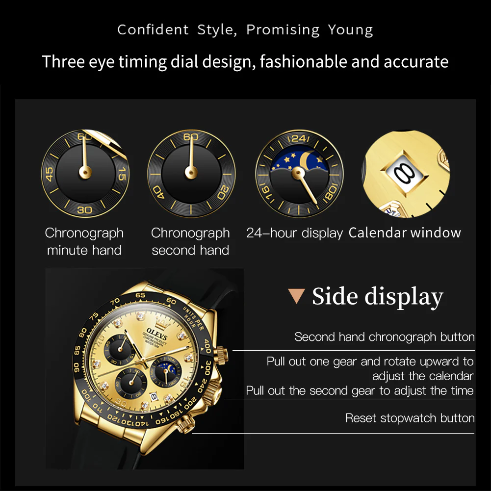 OLEVS 2875 Watches for Men Chronograph Multifunction Diamond Luminous Waterproof Silicone Wrist Watches - Image 34