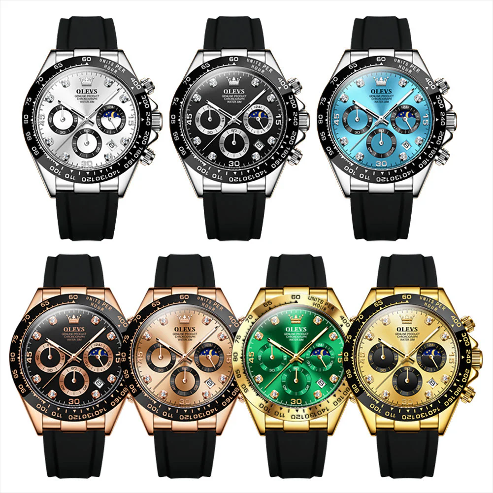OLEVS 2875 Watches for Men Chronograph Multifunction Diamond Luminous Waterproof Silicone Wrist Watches - Image 36